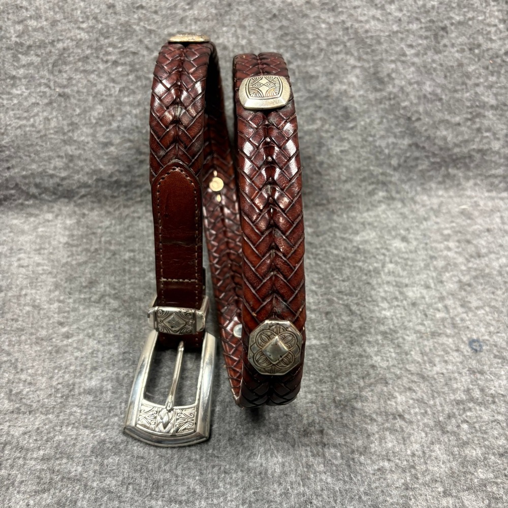Brighton Braided Leather Belt Brown Silver Buckle Western‎ Boho Women's 28